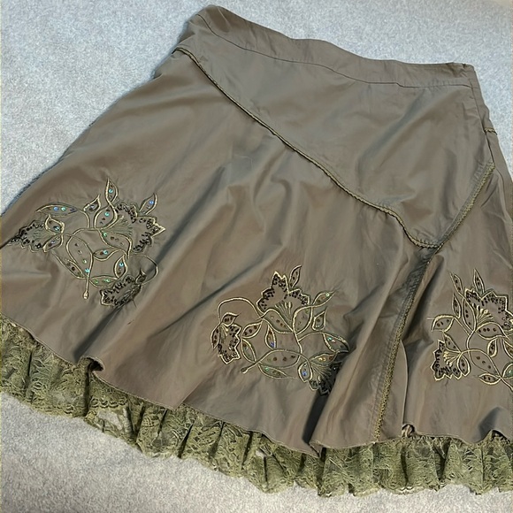 Woodland Fairy Embroidered Midi Skirt Large Lace Cottage Gypsy Artsy Modest Boho - Picture 10 of 10